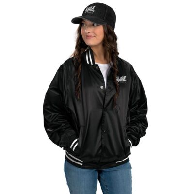 Satin Baseball Jacket/Striped Trim Thumbnail