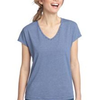 District Made™ - Ladies Mini Stripe Dolman V-Neck Tee. DM422  Thumbnail